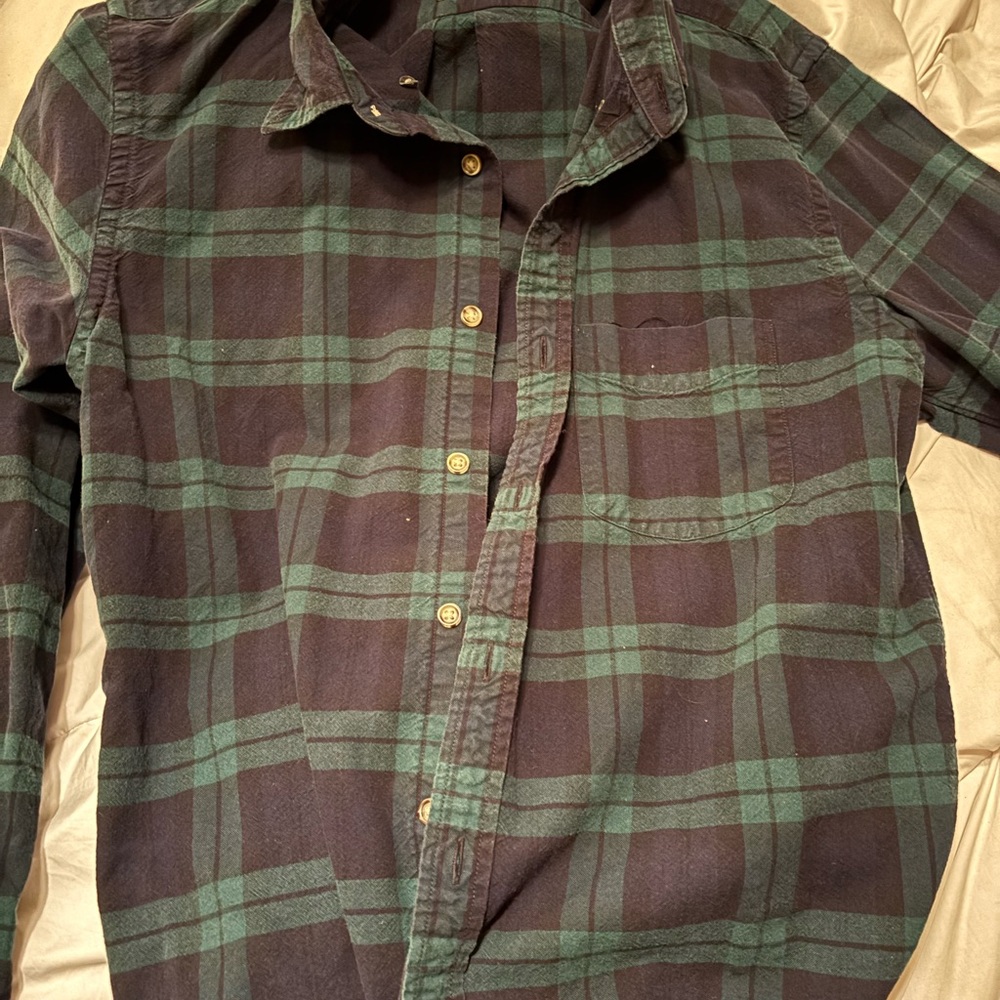 J. Crew Dark Green and Black Plaid Shirt